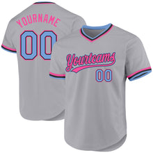 Charger l'image dans la galerie, Custom Gray Light Blue Black-Pink Authentic Throwback Baseball Jersey