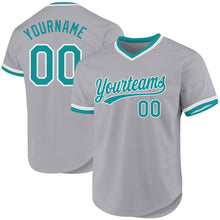 Charger l'image dans la galerie, Custom Gray Teal-White Authentic Throwback Baseball Jersey