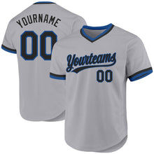 Charger l'image dans la galerie, Custom Gray Black-Blue Authentic Throwback Baseball Jersey