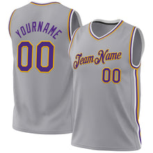 Charger l'image dans la galerie, Custom Gray Purple-Gold Authentic Throwback Basketball Jersey