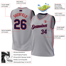 Laden Sie das Bild in den Galerie-Viewer, Custom Gray Navy-Red Authentic Throwback Basketball Jersey