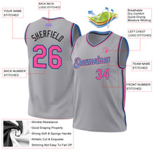Загрузить изображение в средство просмотра галереи, Custom Gray Pink Black-Light Blue Authentic Throwback Basketball Jersey