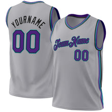 Load image into Gallery viewer, Custom Gray Purple Black-Teal Authentic Throwback Basketball Jersey