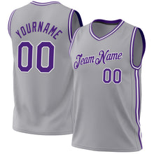 Загрузить изображение в средство просмотра галереи, Custom Gray Purple-White Authentic Throwback Basketball Jersey