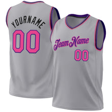 Загрузить изображение в средство просмотра галереи, Custom Gray Pink Purple-Black Authentic Throwback Basketball Jersey