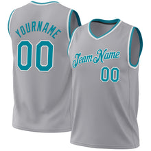 Загрузить изображение в средство просмотра галереи, Custom Gray Teal-White Authentic Throwback Basketball Jersey