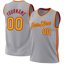 Загрузить изображение в средство просмотра галереи, Custom Gray Gold-Red Authentic Throwback Basketball Jersey