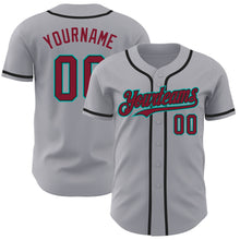 Charger l'image dans la galerie, Custom Gray Crimson Black-Aqua Authentic Baseball Jersey