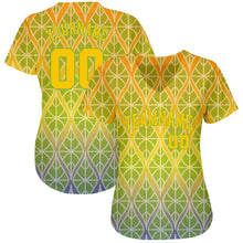 Load image into Gallery viewer, Custom Green Gold-Neon Green 3D Pattern Design Authentic Baseball Jersey