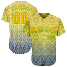 Load image into Gallery viewer, Custom Green Gold-Neon Green 3D Pattern Design Authentic Baseball Jersey