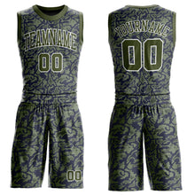 Загрузить изображение в средство просмотра галереи, Custom Green Olive-Navy Round Neck Sublimation Basketball Suit Jersey