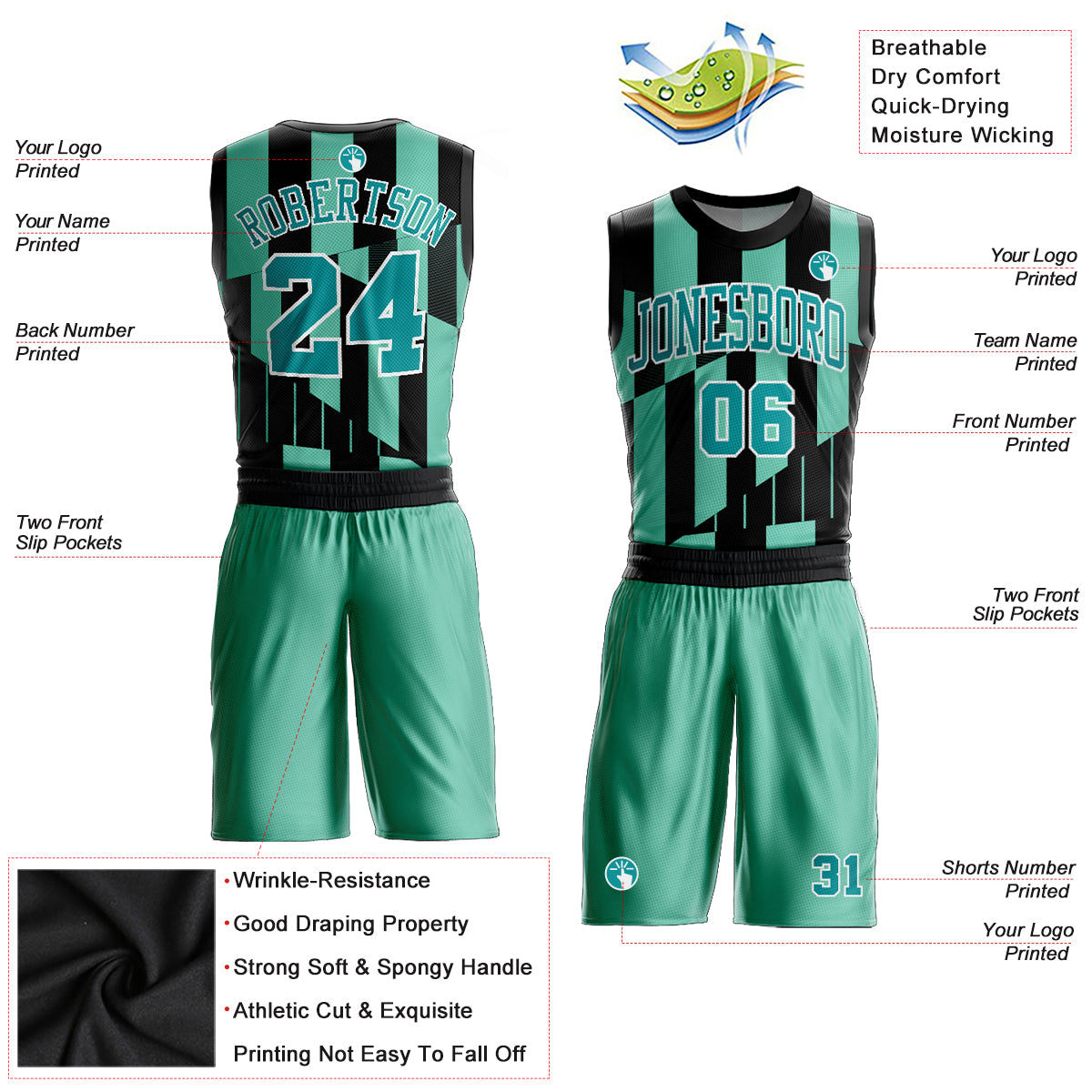 Cheap Custom Green Aqua-Black Round Neck Sublimation Basketball Suit Jersey  Free Shipping – CustomJerseysPro