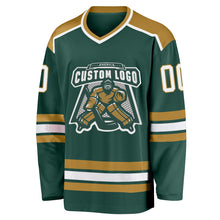 Загрузить изображение в средство просмотра галереи, Custom Green White-Old Gold Hockey Jersey