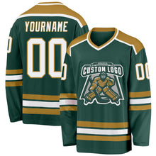 Загрузить изображение в средство просмотра галереи, Custom Green White-Old Gold Hockey Jersey