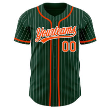 Load image into Gallery viewer, Custom Green White Pinstripe Orange Authentic Baseball Jersey