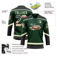 Загрузить изображение в средство просмотра галереи, Custom Green Vintage USA Flag Black-Cream Hockey Lace Neck Jersey