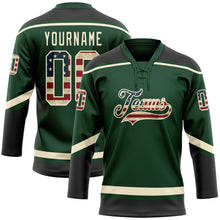 Загрузить изображение в средство просмотра галереи, Custom Green Vintage USA Flag Black-Cream Hockey Lace Neck Jersey