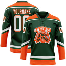 Charger l'image dans la galerie, Custom Green White-Orange Hockey Lace Neck Jersey