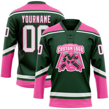 Charger l'image dans la galerie, Custom Green White-Pink Hockey Lace Neck Jersey