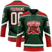 Charger l'image dans la galerie, Custom Green White-Red Hockey Lace Neck Jersey