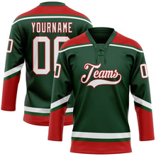 Charger l'image dans la galerie, Custom Green White-Red Hockey Lace Neck Jersey