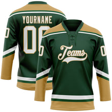 Загрузить изображение в средство просмотра галереи, Custom Green White-Old Gold Hockey Lace Neck Jersey