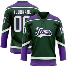 Charger l'image dans la galerie, Custom Green White-Purple Hockey Lace Neck Jersey
