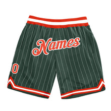 Load image into Gallery viewer, Custom Hunter Green White Pinstripe Orange-White Authentic Basketball Shorts