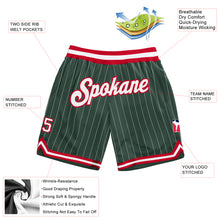Load image into Gallery viewer, Custom Hunter Green White Pinstripe White-Red Authentic Basketball Shorts