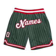 Load image into Gallery viewer, Custom Hunter Green White Pinstripe White-Red Authentic Basketball Shorts
