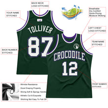 Load image into Gallery viewer, Custom Hunter Green White-Purple Authentic Throwback Basketball Jersey