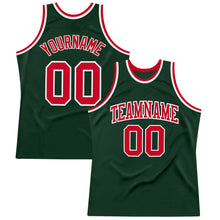 Load image into Gallery viewer, Custom Hunter Green Red-White Authentic Throwback Basketball Jersey