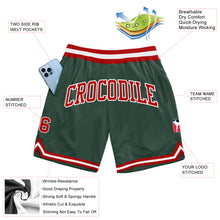 Load image into Gallery viewer, Custom Hunter Green Red-White Authentic Throwback Basketball Shorts
