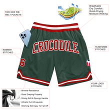 Загрузить изображение в средство просмотра галереи, Custom Hunter Green Red-White Authentic Throwback Basketball Shorts