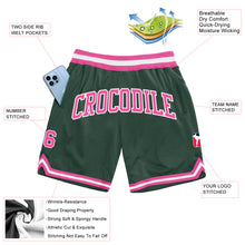 Laden Sie das Bild in den Galerie-Viewer, Custom Hunter Green Pink-White Authentic Throwback Basketball Shorts