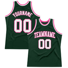 Load image into Gallery viewer, Custom Hunter Green White-Pink Authentic Throwback Basketball Jersey