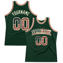 Load image into Gallery viewer, Custom Hunter Green Vintage USA Flag-Cream Authentic Throwback Basketball Jersey