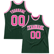 Load image into Gallery viewer, Custom Hunter Green White Pinstripe Pink Authentic Basketball Jersey
