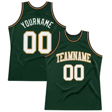 Загрузить изображение в средство просмотра галереи, Custom Hunter Green White Old Gold-Black Authentic Throwback Basketball Jersey