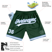 Laden Sie das Bild in den Galerie-Viewer, Custom Hunter Green White-Light Blue Authentic Throwback Basketball Shorts