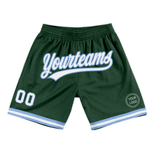Laden Sie das Bild in den Galerie-Viewer, Custom Hunter Green White-Light Blue Authentic Throwback Basketball Shorts