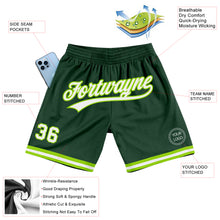 Laden Sie das Bild in den Galerie-Viewer, Custom Hunter Green White-Neon Green Authentic Throwback Basketball Shorts