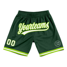 Laden Sie das Bild in den Galerie-Viewer, Custom Hunter Green White-Neon Green Authentic Throwback Basketball Shorts
