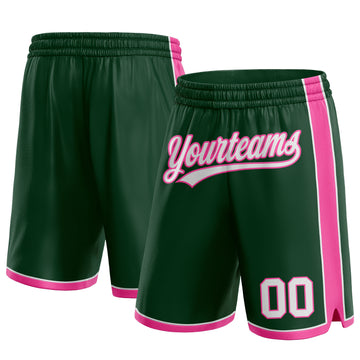 Custom Hunter Green White-Pink Authentic Basketball Shorts