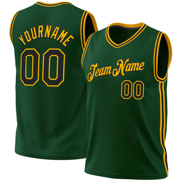 Custom Hunter Green Black-Gold Authentic Throwback Basketball Jersey