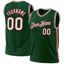 Загрузить изображение в средство просмотра галереи, Custom Hunter Green White-Red Authentic Throwback Basketball Jersey