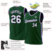 Загрузить изображение в средство просмотра галереи, Custom Hunter Green White-Purple Authentic Throwback Basketball Jersey