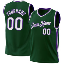 Загрузить изображение в средство просмотра галереи, Custom Hunter Green White-Purple Authentic Throwback Basketball Jersey