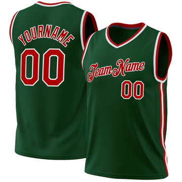 Custom Hunter Green Red-White Authentic Throwback Basketball Jersey