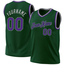 Загрузить изображение в средство просмотра галереи, Custom Hunter Green Purple Green-Gray Authentic Throwback Basketball Jersey